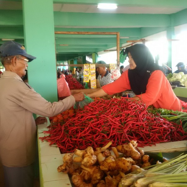 Seorang pedagang melayani pembeli di Pasar Percontohan Selatpanjang/elpi/mad