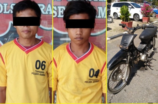 Tersangka dan barang bukti sepeda motor yang diamankan polisi/alfa Tersangka dan barang bukti sepeda motor yang diamankan polisi/alfa