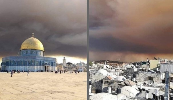 Hutan Yerusalem Terbakar, Langit Kompleks Gaza Palestina Diselimuti Asap Tebal (foto/int)